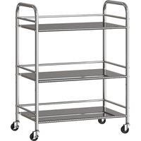 HOMCOM 3 Tier Stainless Steel Kitchen Storage Trolley with Adjustable Shelf - Silver