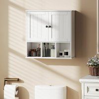 HOMCOM Bathroom Wall Cabinet, Medicine Cabinet with Open Compartments, Shelf in White | Size: W600mm x H600mm