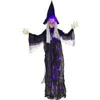 Outsunny 183 cm Life Size Halloween Animated Hanging Witch with Glowing LED Eyes & Body, Spooky Witch Scary Halloween Decorations, Battery Operated, Indoor Party Props