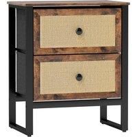 HOMCOM Bedside Table, Side Table with 2 Rattan Drawers, Bedside Cabinet with Storage and Steel Legs for Bedroom, Living Room, Rustic Brown Aosom UK