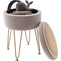 HOMCOM 5L Velvet Storage Ottoman, Modern Round Footstool with Metal Hairpin Legs and Removable Lid for Hallway, Bedroom, Living Room, Hot Pink