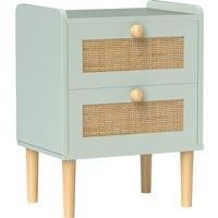 HOMCOM Bedroom Chest of Drawers, Boho Rattan Dresser with 2 Drawers, Storage Cabinet for Living Room, Hallway, Entryway, Light Blue