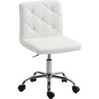 HOMCOM PU Leather Armless Office Chair, Modern Vanity Computer Swivel Chair with Rolling Wheels and Adjustable Height for Home Study, Bedroom, White