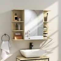 HOMCOM Bathroom Mirror Cabinet Wall Mounted, Modern Bathroom Cabinet with Mirror and Open Storage Shelves, 80 x 20 x 59 cm, Natural Wood Finish
