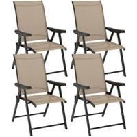 Outsunny 4PCS Folding Chair w/ Breathable Mesh Fabric Seat, Brown