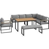 Outsunny Six Piece L Shaped Garden Furniture Set with 3 Loveseats - Natural Wood Finish