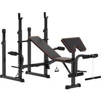 SPORTNOW Folding Weight Bench with Bench Press Rack, Preacher Curl Bench, Leg Curl Machine, Incline or Flat Workout Bench for Home Gym Strength Training Weight Lifting
