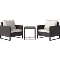 Outsunny 3 Pieces Rattan Bistro Set with 4 Cushions, Wicker Garden Furniture Set, Glass Top Coffee Table and Chairs for Outdoor Patio, Balcony, Terrace and Conservatory, Brown