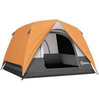 Outsunny 3-4 Person Camping Tent, Easy Set Up Waterproof Dome Tent with Sewn-in Groundsheet, Mesh Windows, Pocket and Hook for Camping, Hiking, Backpacking, Orange and Grey