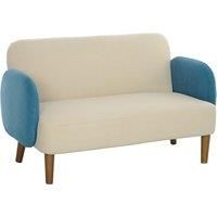 HOMCOM Small 2 Seater Sofa, Modern Nordic Loveseat Sofa Couch with Rubber Wood Legs, Velvet Fabric Sofa for Living Room, Bedroom, Small Space, 128 x 71 x 74cm, Cream White and Blue Aosom UK