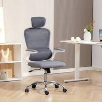 HOMCOM Ergonomic Office Chair, High Back Mesh Computer Desk Chair with Adjustable Headrest and Lumbar Support, Flip-up Armrests for Home Office, Charcoal Grey