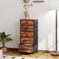 HOMCOM Chest of Drawers, Dresser for Bedroom with 4 Fabric Drawers, Tall Storage Unit with 4 Pockets, 2 Hooks and Steel Frame for Living Room, Hallway, Rustic Brown