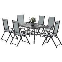 Outsunny Seven-Piece Steel Outdoor Dining Set, with Parasol Hole - Grey