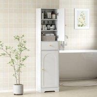 HOMCOM White Tall Bathroom Storage Cabinet with Arch Doors Adjustable Shelf 1700mm, White