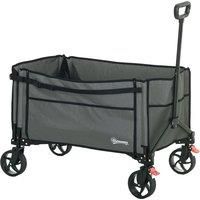 Outsunny Folding Trolley on Wheels, 150L Collapsible Wagon Festival Trolley Cart with Openable Sides, Adjustable Handle and Brakes for Shopping Camping Beach and Garden, Grey