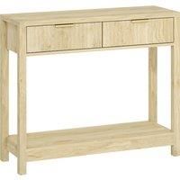 HOMCOM Modern Console Table with Fluted Panel Drawers, Narrow Hallway Table with Shelf for Entryway, Living Room, 90 x 30 x 76 cm, Natural Wood Finish