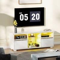 HOMCOM High Gloss TV Stand Cabinet with LED Lights for Living Room, White