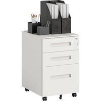 Vinsetto Metal Mobile File Cabinet with Wheels, Lockable 3 Drawer Filing Cabinet for A4, Legal, Letter, Under Desk Office Cabinet with Pre-Assembled Body for Home Office, 39 x 48 x 60 cm, White