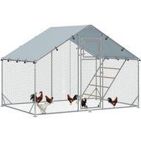 PawHut Walk in Chicken Run w/ Cover, Feeding Door, Hanging Feeder, Perch, for 6-8 Poultry