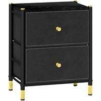 HOMCOM PU Leather Bedside Table with 2 Drawers - Black, none