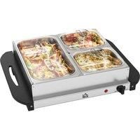 HOMCOM Electric Food Warmer 4 Tray, 6L Portable Buffet Server and Warming Tray with Lids, Adjustable Temperature Control and Cool Touch Handles, 200W, 2 x 2.5L and 1 x 1L Aosom UK