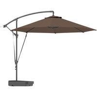 Outsunny 3(m) Garden Cantilever Parasol with Fillable Base, Wind Protection Strap, Cover, Round Banana Hanging Umbrella with Crank Handle and Tilt, Patio Umbrella for Outdoor Sun Shade, UPF50+, Brown