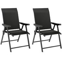 Outsunny 2PCS Folding Chair w/ Breathable Mesh Fabric Seat, Black
