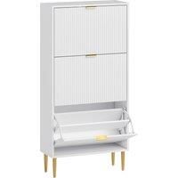 HOMCOM Narrow Shoe Cabinet with 3 Flip Drawers - White