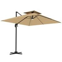 Outsunny 2.5m Cantilever Parasol, Garden Parasol with Lights, Khaki