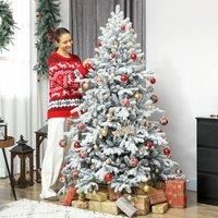 HOMCOM 6ft Snow Flocked Christmas Tree with Realistic Tips, Wide Hinged Xmas Tree with Foldable Metal Stand, Easy Assembly for Home Decor