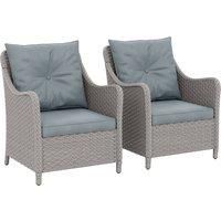 Outsunny Rattan Garden Chairs Set of 2, Outdoor Rattan Chairs with Cushions, Armrests and High Back, PE Wicker Garden Armchair with Steel Frame for Balcony, Porch, Light Grey