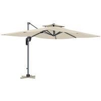 Outsunny 3.7 x 2.7 m Cantilever Parasol w/ 360 Rotation and Easy Tilt Adjustment, Aluminium Hanging Offset Outdoor Umbrella w/ Double Top and Cross Base, UPF50+ Hanging Sun Shade, Grey Wood Effect