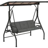 Outsunny 3 Seater Garden Swing Seat Bed with UPF30+ Adjustable Canopy, Convertible Swing Chair with Cushion, Outdoor Hammock Bench with Cup Trays for Balcony Patio, Dark Grey