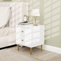 HOMCOM Elegant Two-Drawer Bedside Table - White/Gold-Tone, none