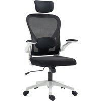 HOMCOM Executive Office Chair, Ergonomic Mesh High Back Desk Chair with Flip-up Armrest, Rotatable Headrest, Adjustable Lumbar Support, Swivel Computer Chair for Home Study, Black