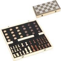 2 in 1 Travel Chess Set with Draughts Board Game, Wooden Chess Set, Brown