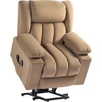 HOMCOM Power Lift Recliner Chair with Vibration Massage and Heat, Electric Lift Chair for Elderly, Overstuffed Fabric Riser and Reclining Armchair with USB Ports, Cup Holders, Light Brown Aosom UK