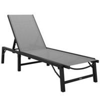 Outsunny Folding Sun Lounger, 5-Position Adjustable Sunbed, Light Grey
