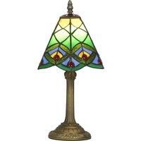 HOMCOM Tiffany-Style Table Lamp with Geometric Patterns, Handcrafted Antique Stained Glass Bedside Lamp for Living Room and Bedroom, E27 Socket, Green