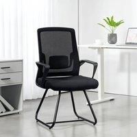 HOMCOM Desk Chair No Wheels, Meeting Office Chair with Mesh Back, Lumbar Support, Metal Base and Armrests for Reception, Waiting Room, Conference Room, Black