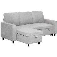 HOMCOM Sofa Bed with Storage, Convertible L Shaped Corner Sofa, 3 Seater Pull Out Sofa Bed with Reversible Chaise, Side Pockets for Living Room, Bedroom, Small Spaces, Light Grey