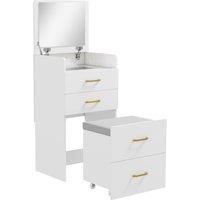 HOMCOM 3 in 1 Dressing Table with Flip-top Mirror and Rolling Stool, Modern Vanity Desk with Visible Glass Tabletop, Drawers and Side Hook, Makeup Table with Cushioned Storage Stool for Bedroom, White