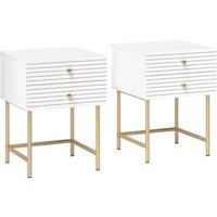 HOMCOM Set of Two Elegant Bedside Tables - White/Gold-Tone