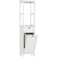 165cm Tall Bathroom Cabinet with Laundry Basket 2 Open Shelves and Drawer White