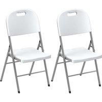 Outsunny Folding Chair Set of 2 with Steel Frame, Outdoor Chair Set with HDPE Backrest, Seat and Handles for Mobility Patio Deck Balcony, White