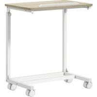C-Shaped Sofa Side Table, Mobile Laptop Desk for Living Room Bedroom, Oak White