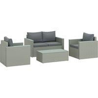 4 Piece Rattan Garden Furniture Set with Cushions, Light Grey