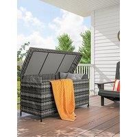 Outsunny 627 L Rattan Garden Storage Box, Outdoor Garden Cushion Storage Box with Gas Lift Lid and Wheels, Outdoor Rattan Chest Container for Cushions, Pillows and Tools, Dark Grey