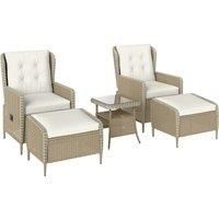 5 Piece Rattan Garden Furniture Set w/ Recliner Chairs Footstools Light Grey
