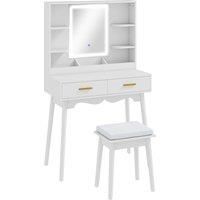 Dressing Table with Mirror and Stool Vanity Desk with 3-Colour LED Lights White